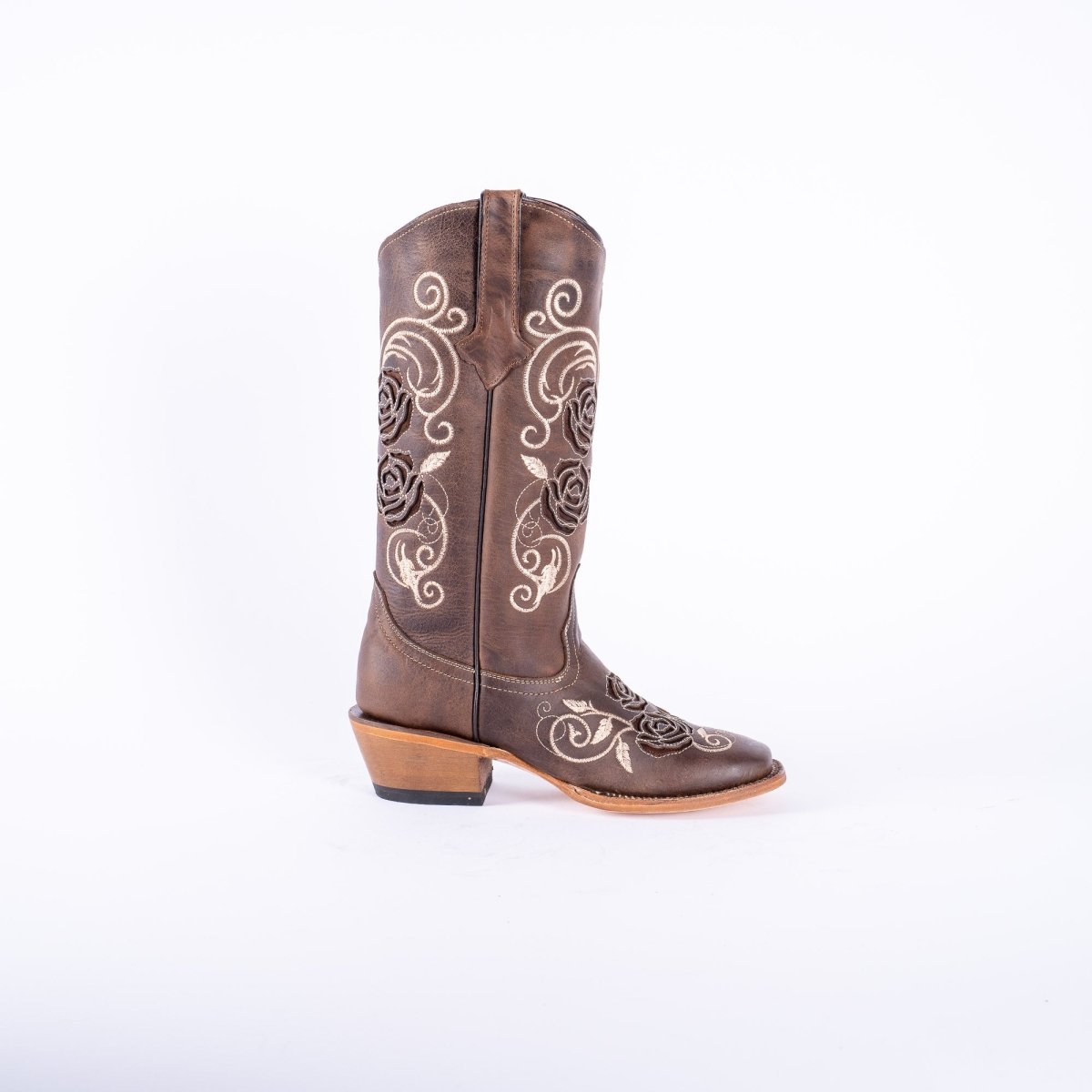 TANNER MARK WOMEN’S Nobuck Choco Cowgirl Boots With Triple Rose Inlay Top - Rancho Sementalvariable